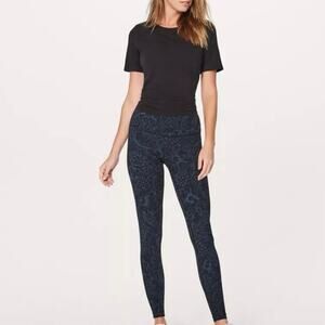 Lululemon Wunder Under Luxtreme HR Floral Paisley Print Leggings Blue Navy 6 28”